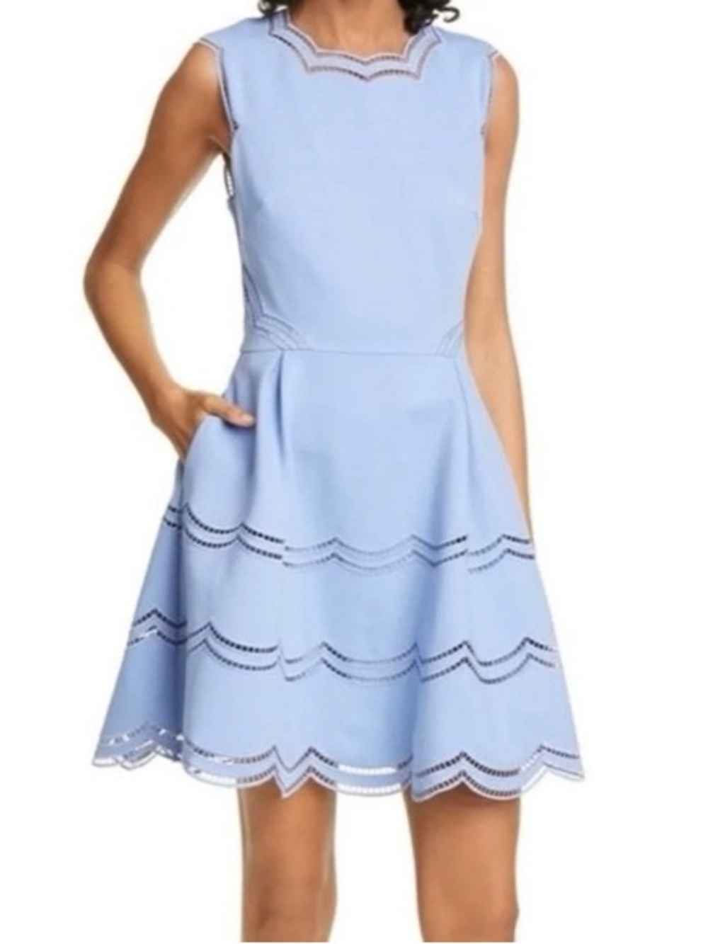 Ted Baker Womens US Size 12 Cammey Blue Scallop Trim Fit & Flare Skaterβ Dress